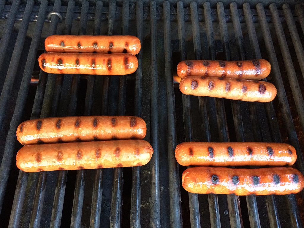 Grilling the hot dogs