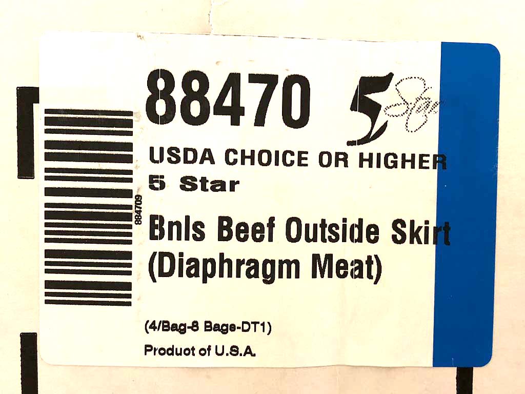 Outside skirt steak case box label