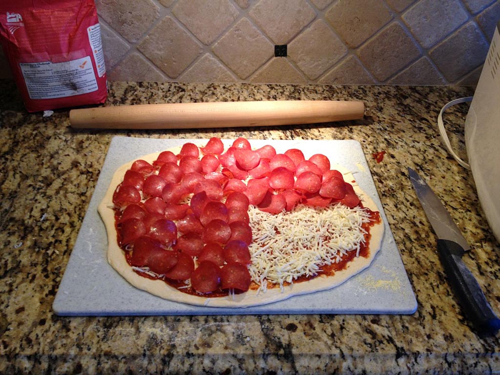 Pizza crust with toppings
