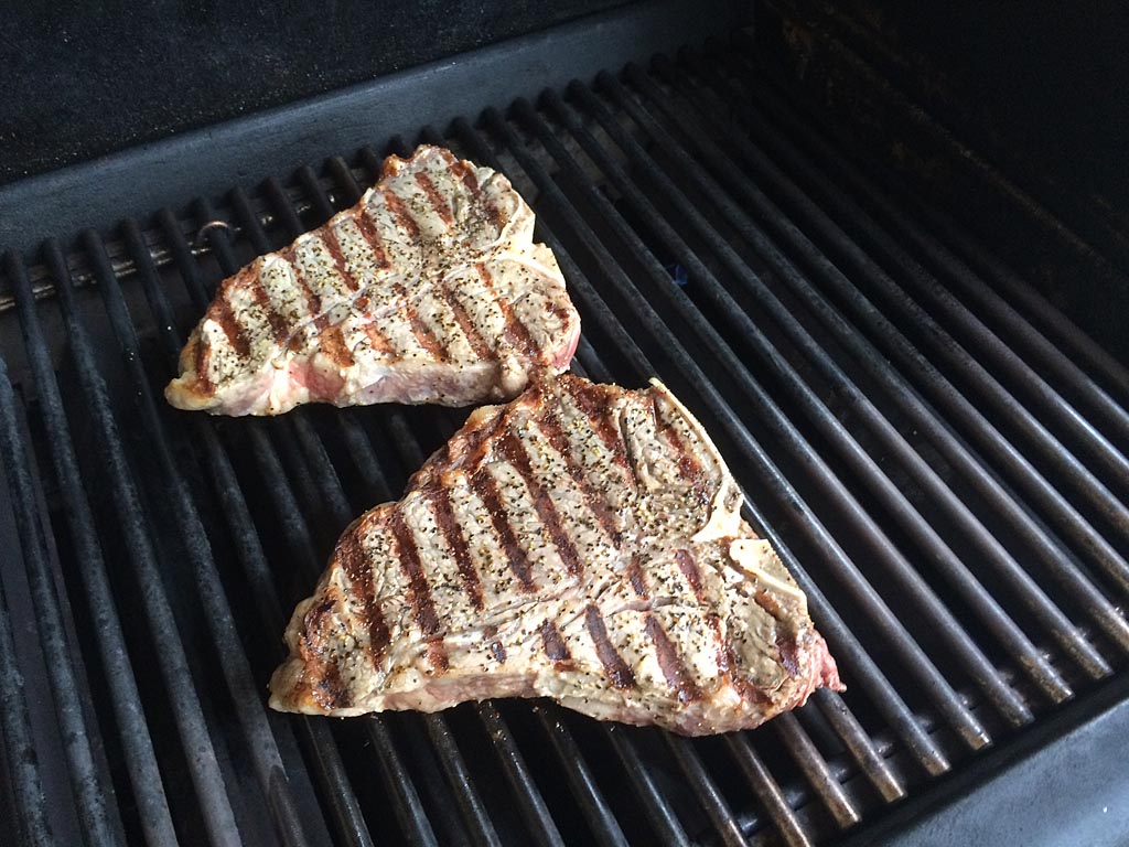 Turned steaks at 75 degrees internal temp