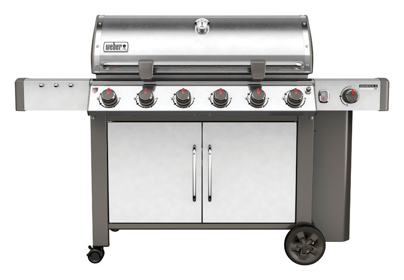 Weber Genesis II LX stainless steel 6-burner with storage cabinet, side burner, handle lights and integrated tool hooks