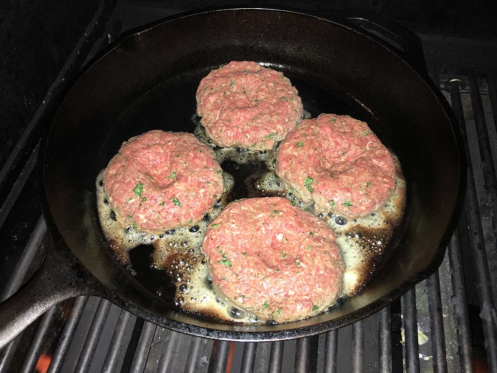 Searing first side of burgers
