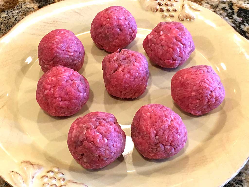 Eight 2-ounce balls from 1 pound of ground beef
