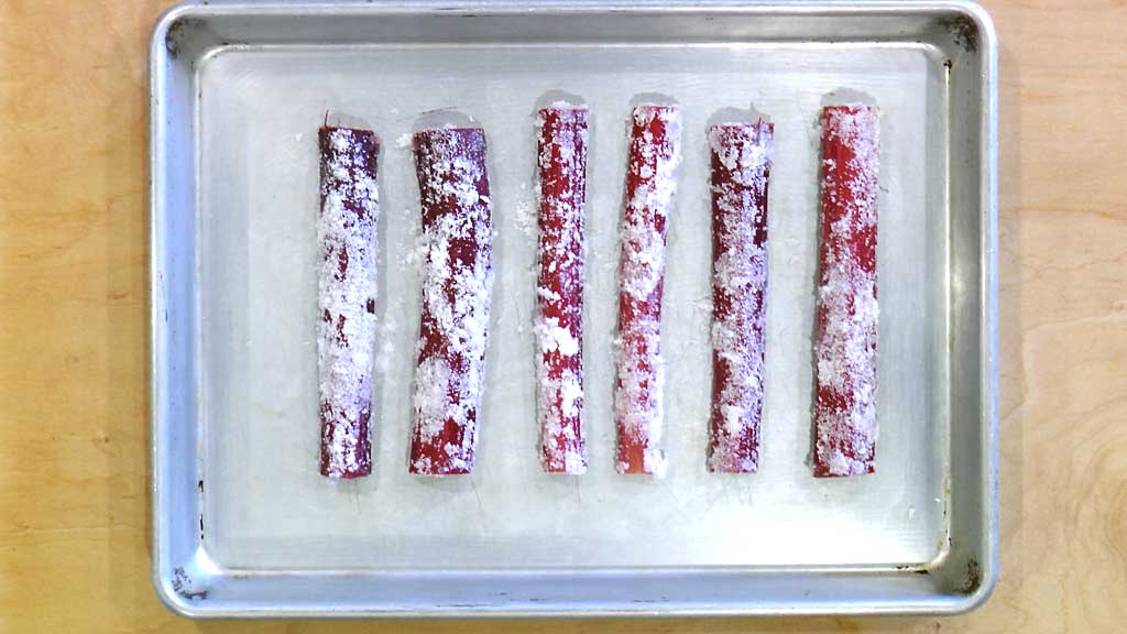 Sugared rhubarb ready for grilling