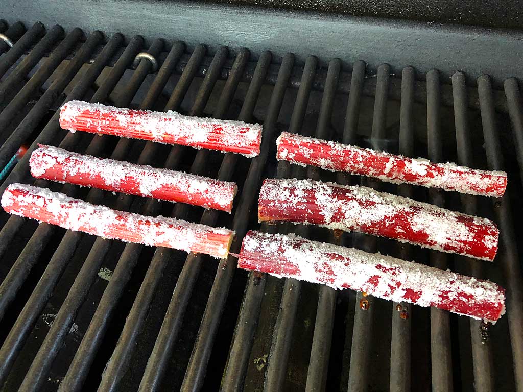 Rhubarb goes onto the grill