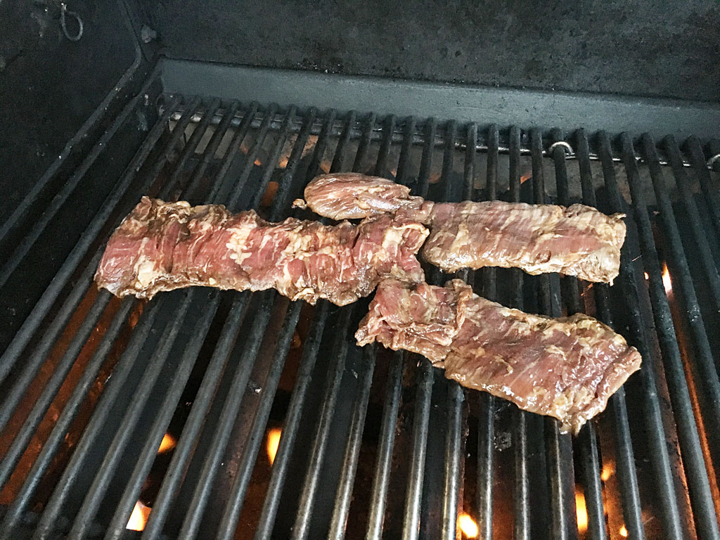 Grilling first side of skirt steak