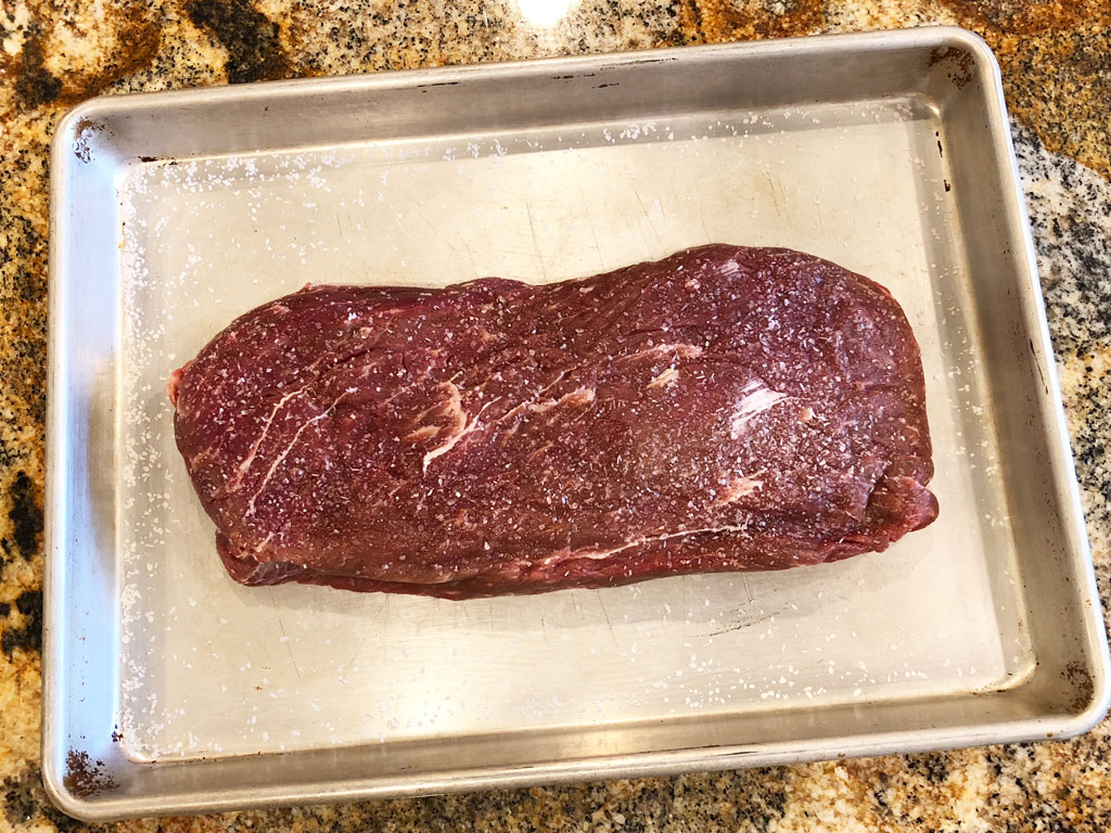 Salted flat iron steak