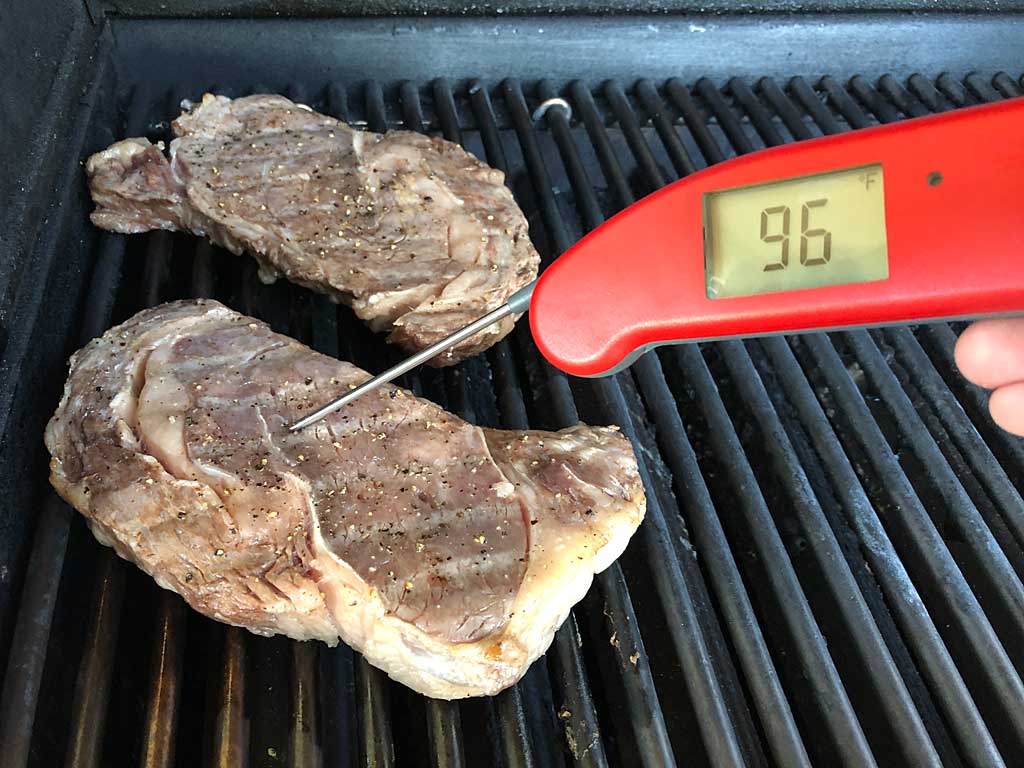 Steak measures 96*F using Thermapen instant-read thermometer