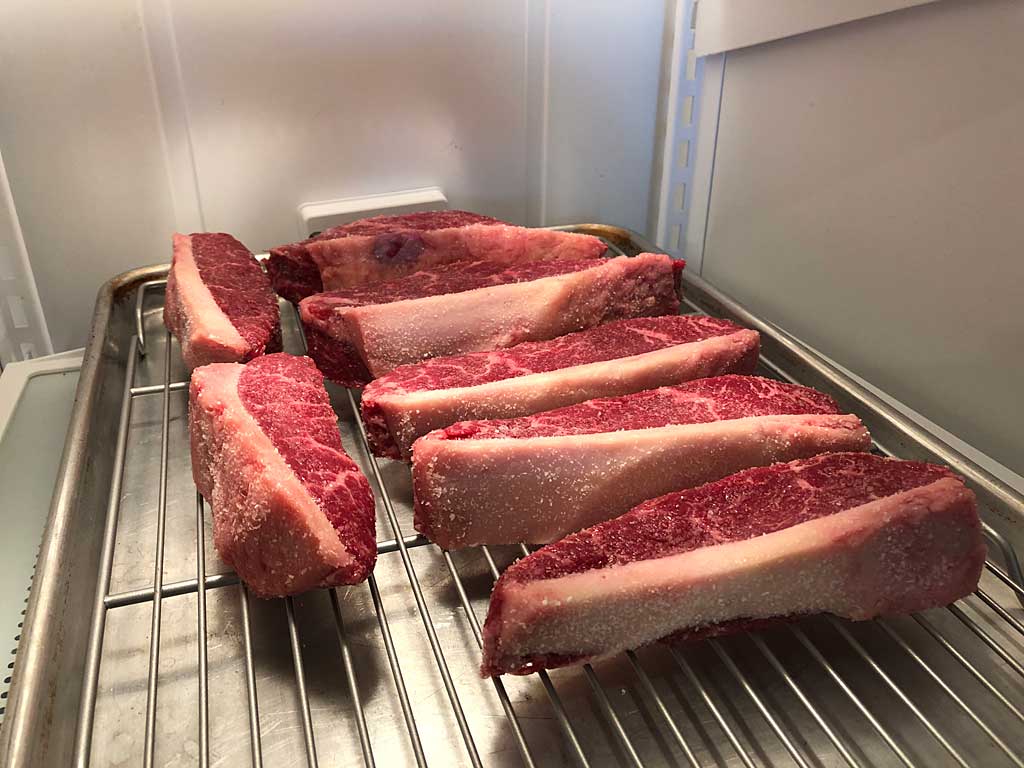 Salted picanha in refrigerator