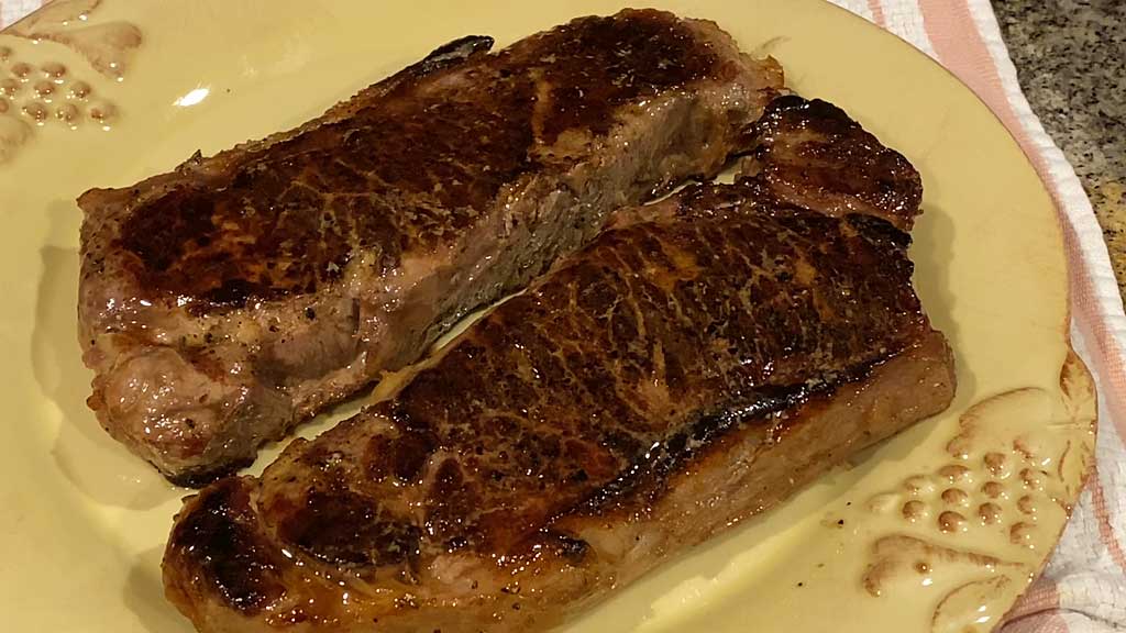 Creekstone Farms NY strip steaks after reverse searing