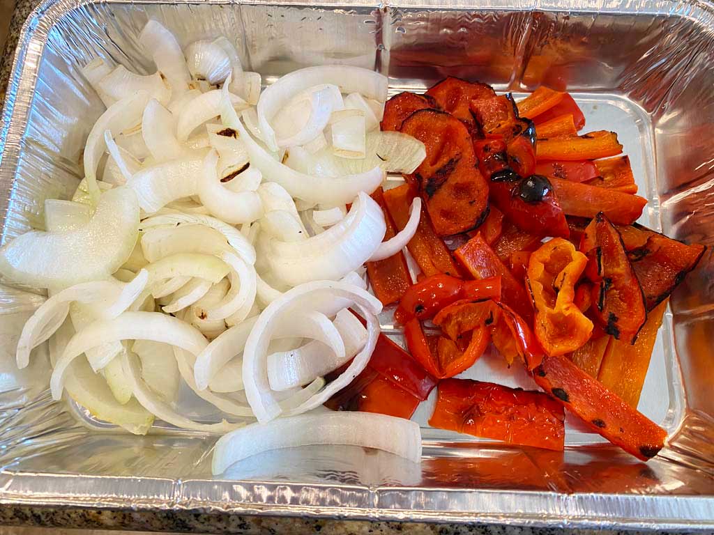 Peppers and onion cut up
