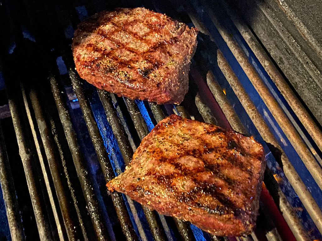 Grilling the flat iron steak